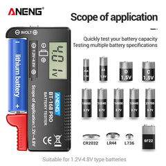 Testeur numérique de capacité de batterie au lithium BT-168 PRO, analyseur de charge à damier, affichage de vérification, pile bouton AAA AA, test universel